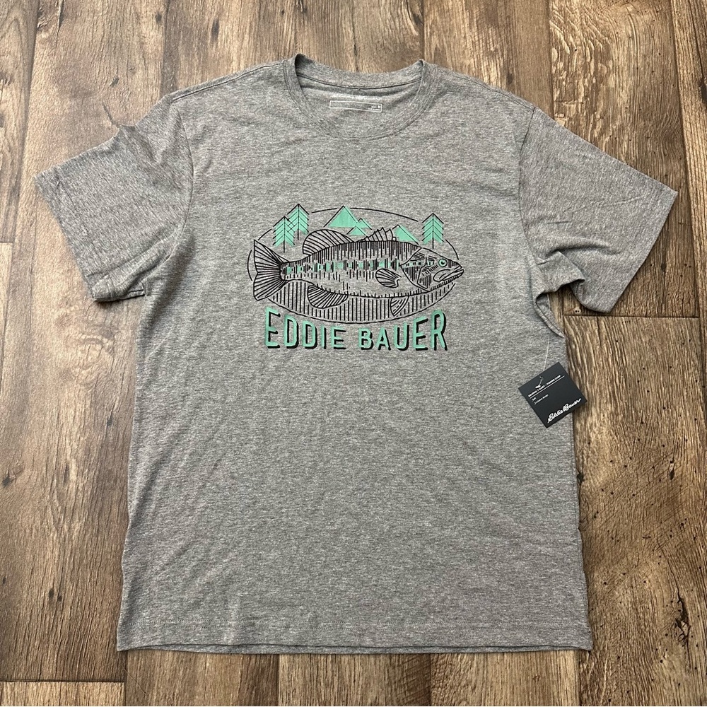 eddie bauer graphic Fishing Camp t shirt Men’s Size M Gray
